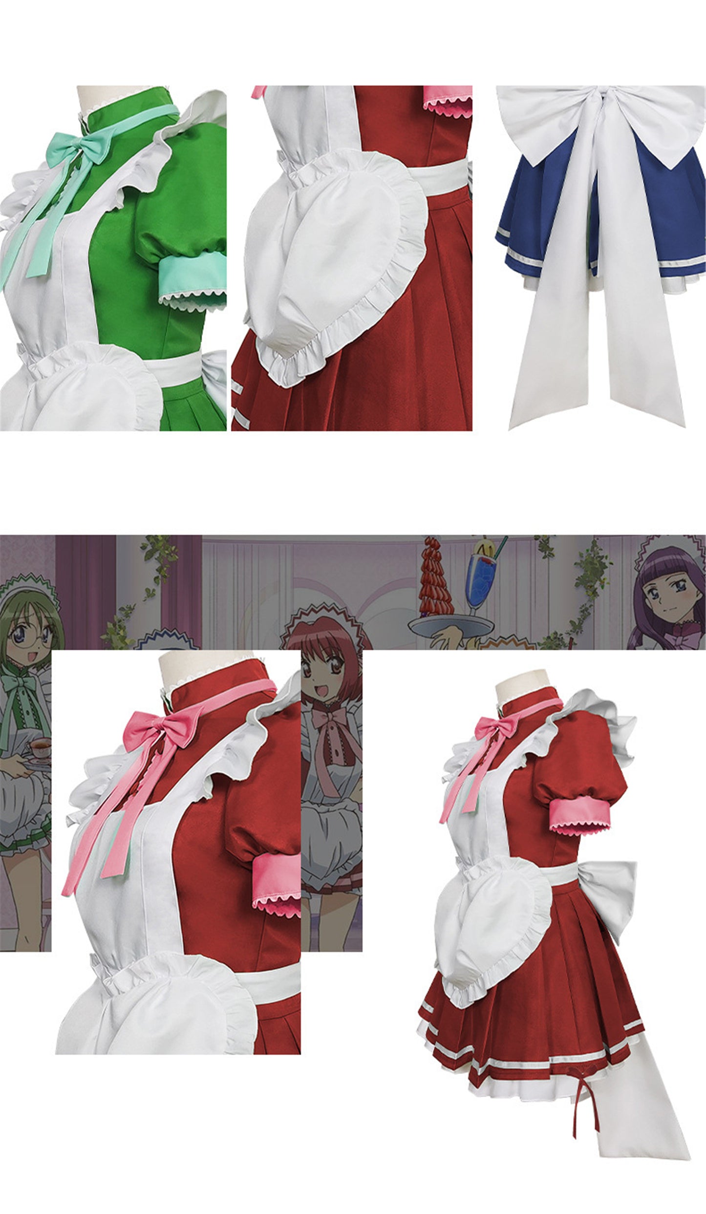 Monenjoy アニメ 東京ミュウミュウ にゅ～ 桃宮 いちご 藍沢 みんと 碧川 れたす 黄 歩鈴 ミュウプリン 藤原 ざくろ カフェ服　コスプレ　メイド服　可愛い　ハロウィン - Monenjoy