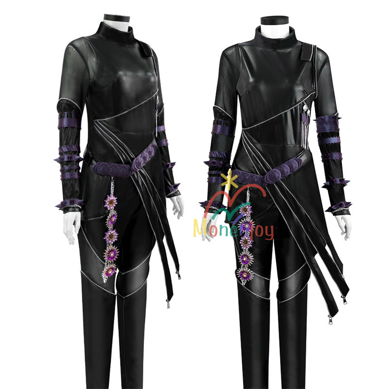 Monenjoy　KPOPガールズ! デーモン・ハンターズ 　ゾーイ　コスプレ衣装　Zoey　コスモスーツ　ルミ 黒色　人工革　戦闘服　 KPop Demon Hunters　 3d樹脂製パーツ　バトルスーツ　GS1962