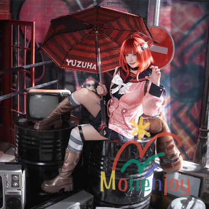 Monenjoy Zenless Zone Zero Ukinami Yuzuha Cosplay Costume Kaidanya Sailor Uniform with Bag + Hair Accessory Set Ukinami Yuzuha Mini Skirt Tanuki Tail Kamachi Added Event Toy Tanuki Plush Toy Can Be Added Separately