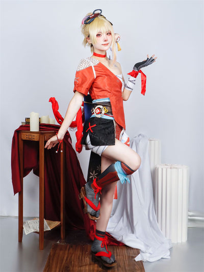 Monenjoy　原神 宵宮　コスプレ衣装　よいみや　炎元素　cosplay　イベント　仮装　ハロウィン　仮装　学園祭　 - Monenjoy