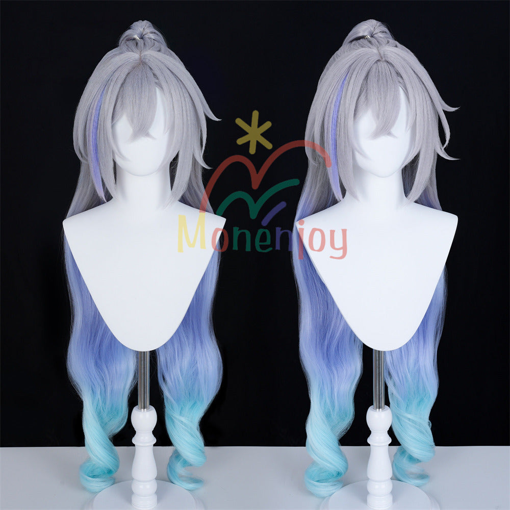 Monenjoy　崩壊スターレイル　銀狼　ウィッグ　カツラ ぎんろう　鬘　自然感　 ポニーテール65cm 二相楽園 耐熱ウィッグ　 MONENJOY