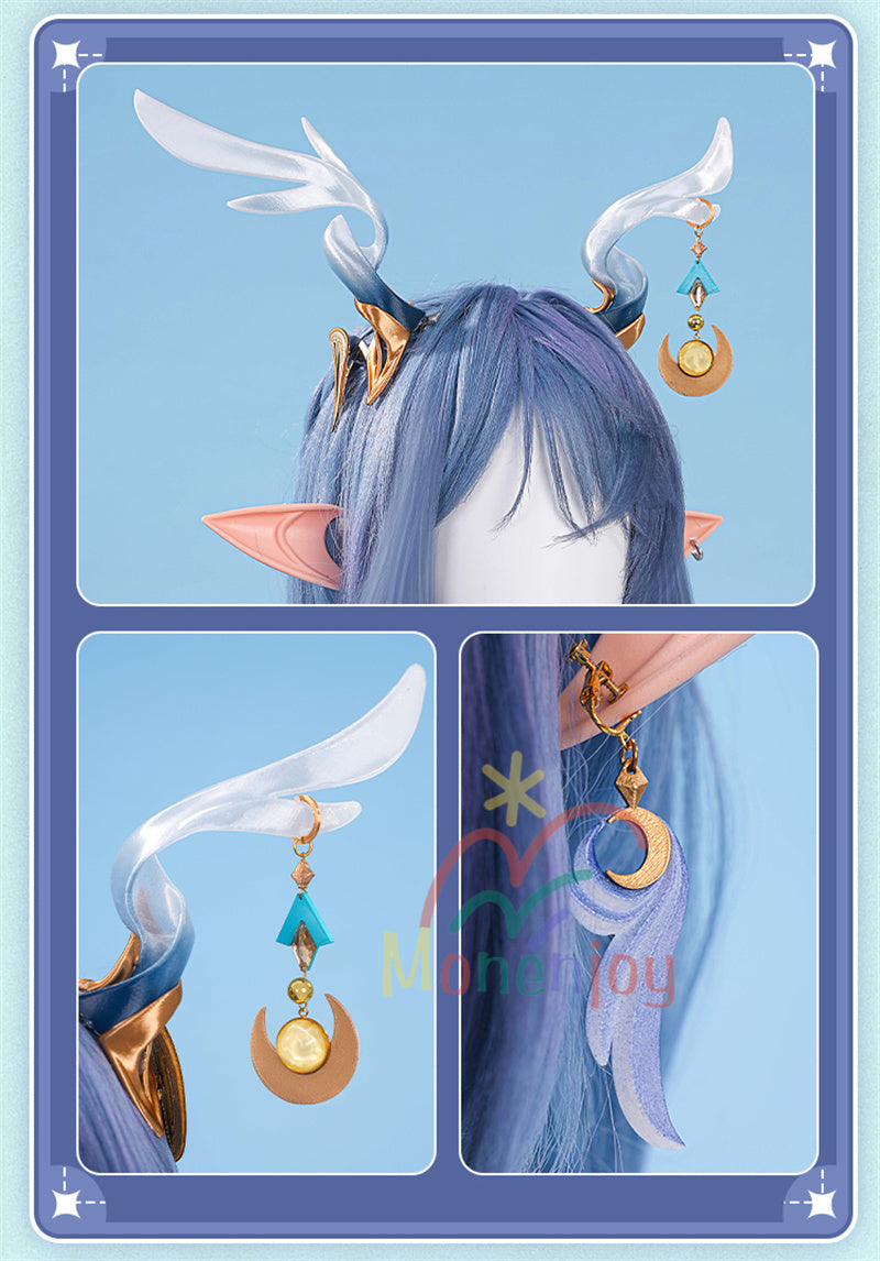 Monenjoy　原神　ラウマ　コスプレ衣装　 Lauma 　3d樹脂製髪飾り追加　ナド・クライ 　イベント　霜月の子 白銀の鹿座 　コスチュームgs1915