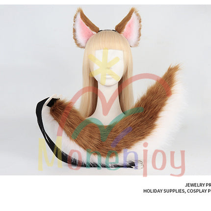 Monenjoy 原神 ゴロー ふわふわ　耳飾り＋尻尾　可愛い　萌えグッズ　猫耳 きつね耳　コスプレ道具　アクセサリー　 - Monenjoy