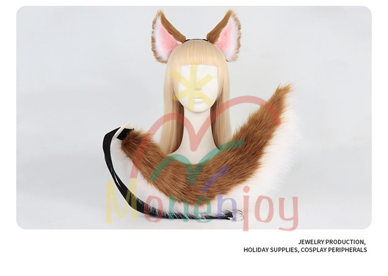 Monenjoy 原神 ゴロー ふわふわ　耳飾り＋尻尾　可愛い　萌えグッズ　猫耳 きつね耳　コスプレ道具　アクセサリー　 - Monenjoy