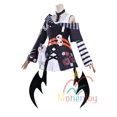 Monenjoy　魔法少女ノ魔女裁判　沢渡ココ　コスプレ衣装　髪飾付　実況者 猫耳のヘッドフォン　孤独な配信者　翼＋ぬいぐるみ付　ワンピース　仮装　イベント　