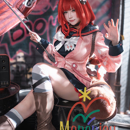 Monenjoy Zenless Zone Zero Ukinami Yuzuha Cosplay Costume Kaidanya Sailor Uniform with Bag + Hair Accessory Set Ukinami Yuzuha Mini Skirt Tanuki Tail Kamachi Added Event Toy Tanuki Plush Toy Can Be Added Separately