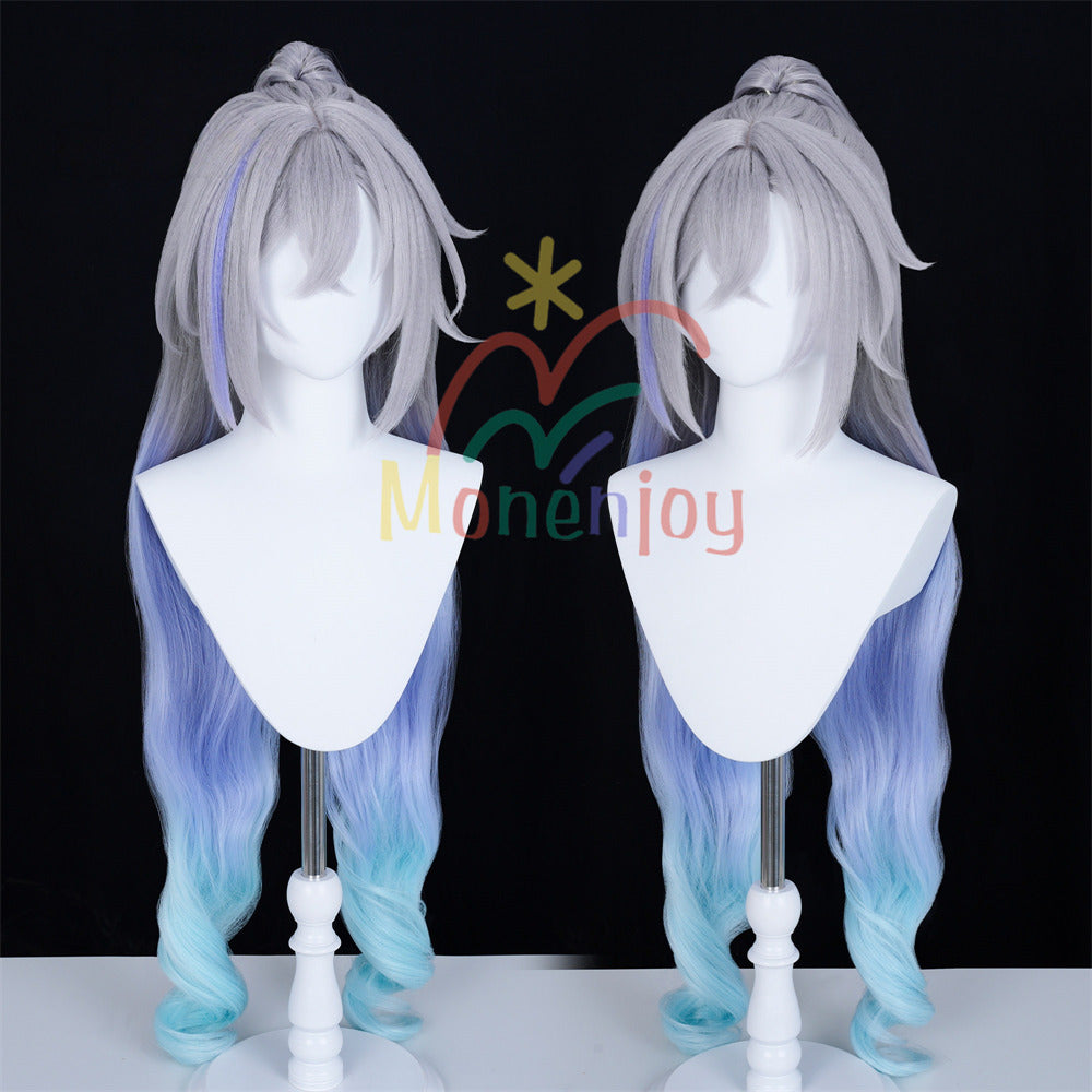 Monenjoy　崩壊スターレイル　銀狼　ウィッグ　カツラ ぎんろう　鬘　自然感　 ポニーテール65cm 二相楽園 耐熱ウィッグ　 MONENJOY