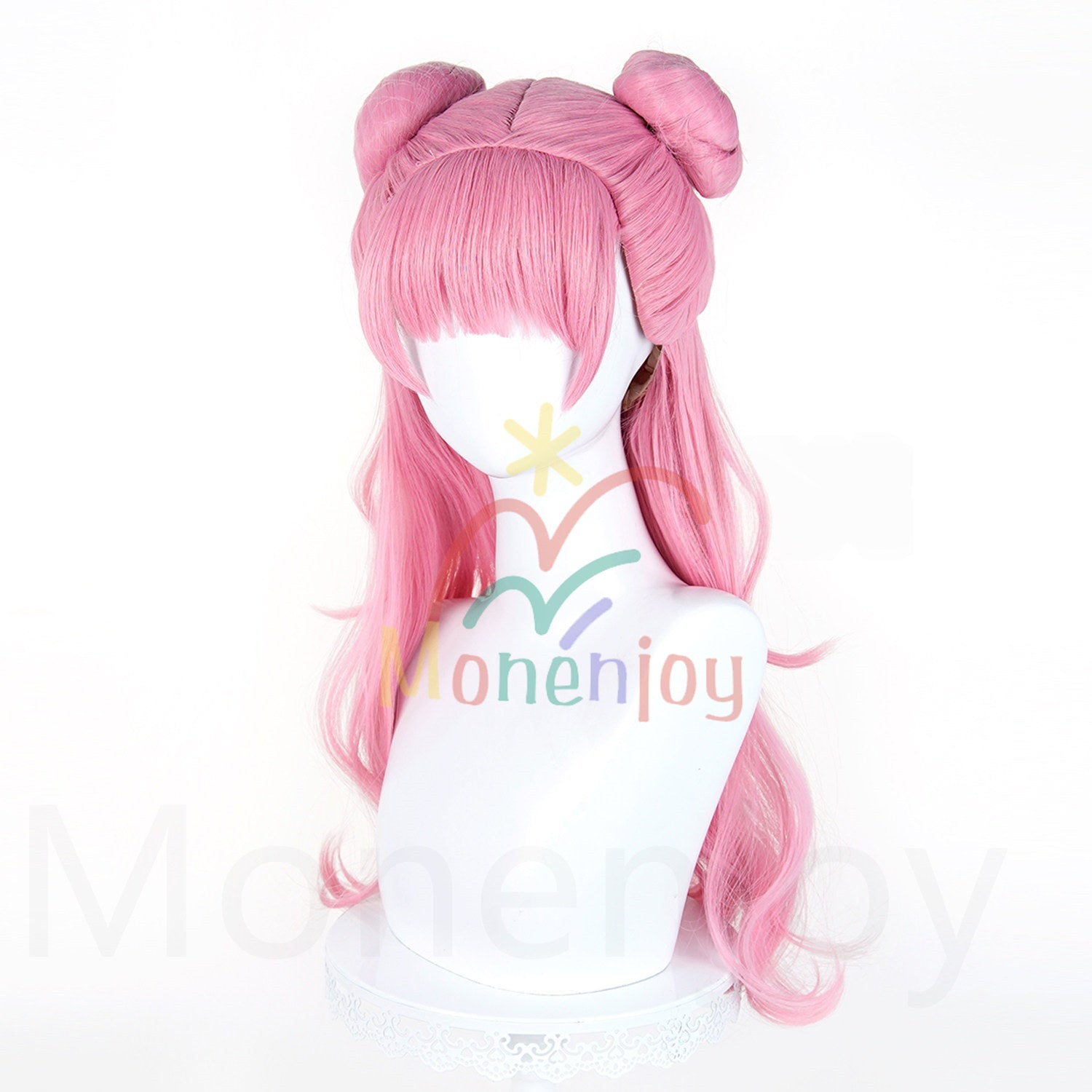 Monenjoy　正反対な君と僕 鈴木 みゆ ウィッグ　長64cm　ダブルお団子ヘア　カツラ　ピンク色　耐熱ウィッグ MONENJOY