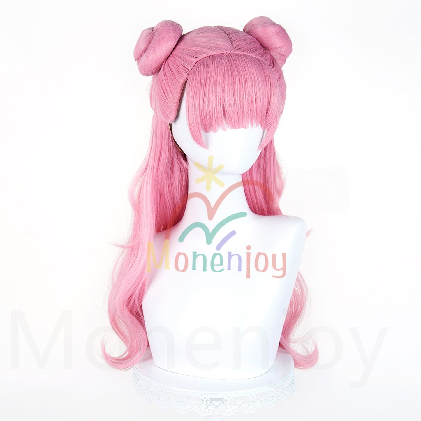 Monenjoy　正反対な君と僕 鈴木 みゆ ウィッグ　長64cm　ダブルお団子ヘア　カツラ　ピンク色　耐熱ウィッグ MONENJOY