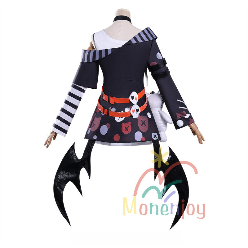 Monenjoy　魔法少女ノ魔女裁判　沢渡ココ　コスプレ衣装　髪飾付　実況者 猫耳のヘッドフォン　孤独な配信者　翼＋ぬいぐるみ付　ワンピース　仮装　イベント　