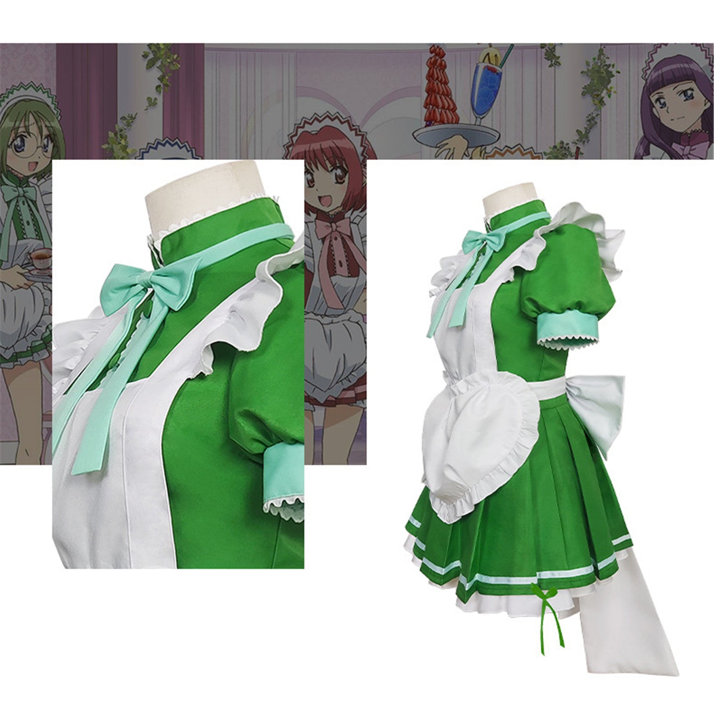 Monenjoy アニメ 東京ミュウミュウ にゅ～ 桃宮 いちご 藍沢 みんと 碧川 れたす 黄 歩鈴 ミュウプリン 藤原 ざくろ カフェ服　コスプレ　メイド服　可愛い　ハロウィン - Monenjoy