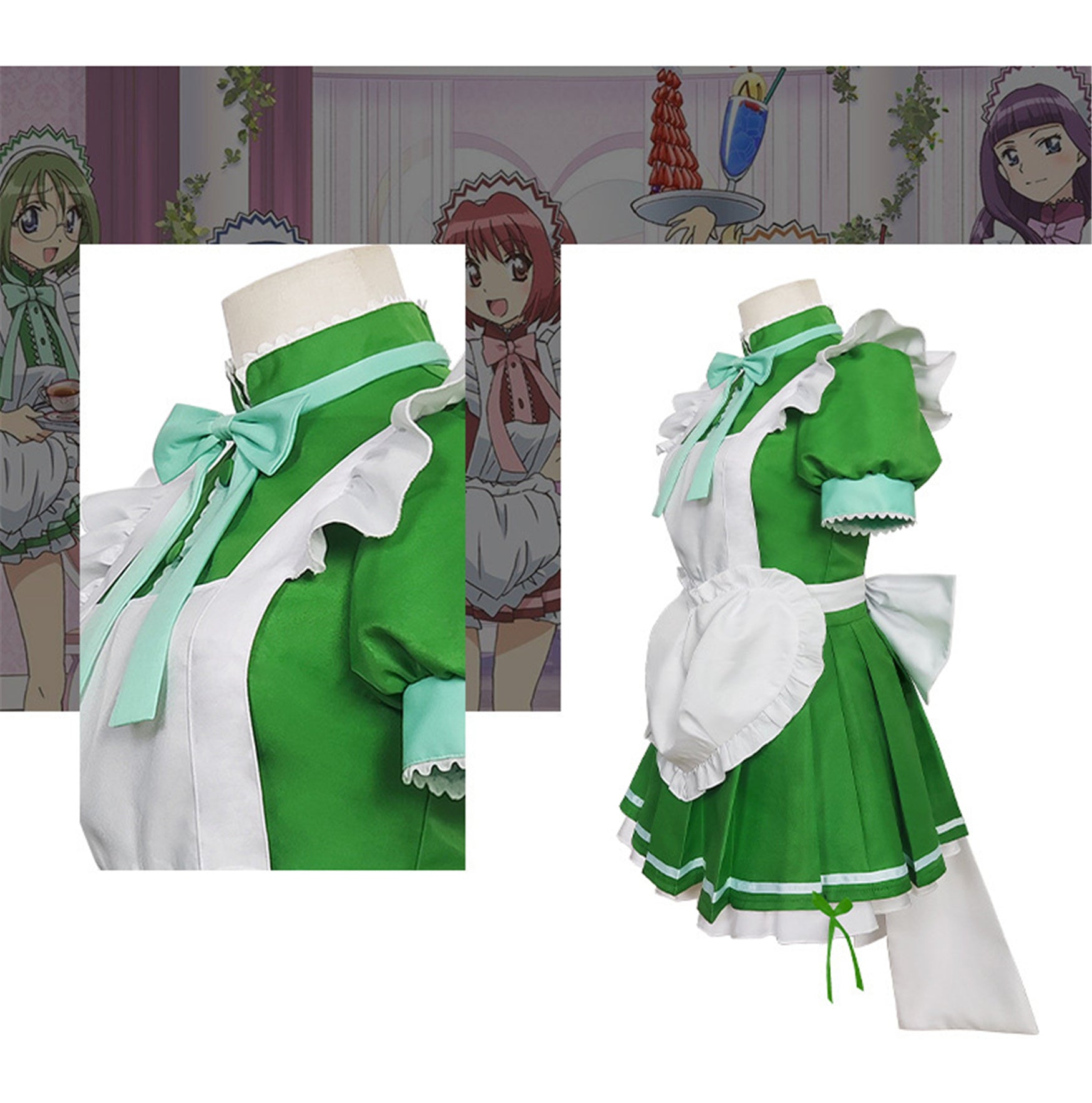 Monenjoy アニメ 東京ミュウミュウ にゅ～ 桃宮 いちご 藍沢 みんと 碧川 れたす 黄 歩鈴 ミュウプリン 藤原 ざくろ カフェ服　コスプレ　メイド服　可愛い　ハロウィン - Monenjoy