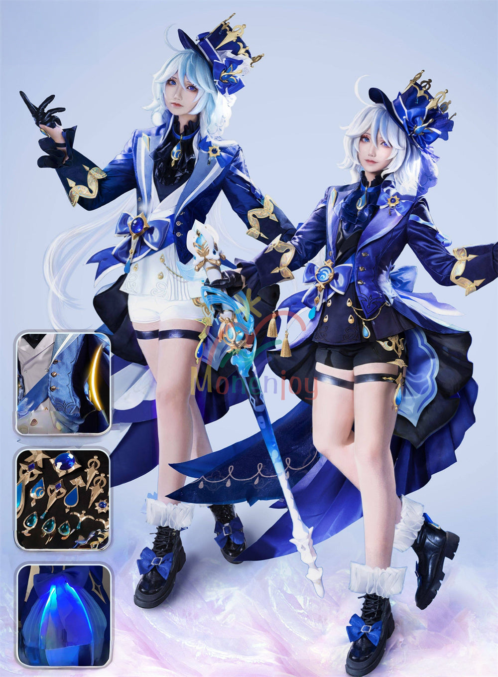 Monenjoy　原神　フリーナ　コスプレ衣装　Furina　初期衣装—伶優の戴冠式　コスチューム　金属製パーツ MONENJOY