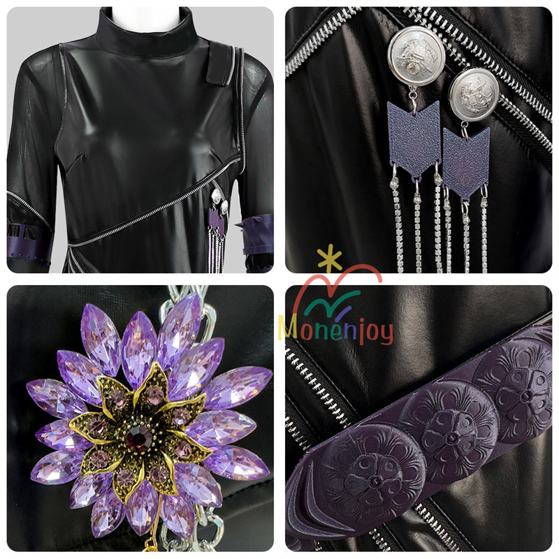 Monenjoy　KPOPガールズ! デーモン・ハンターズ 　ゾーイ　コスプレ衣装　Zoey　コスモスーツ　ルミ 黒色　人工革　戦闘服　 KPop Demon Hunters　 3d樹脂製パーツ　バトルスーツ　GS1962