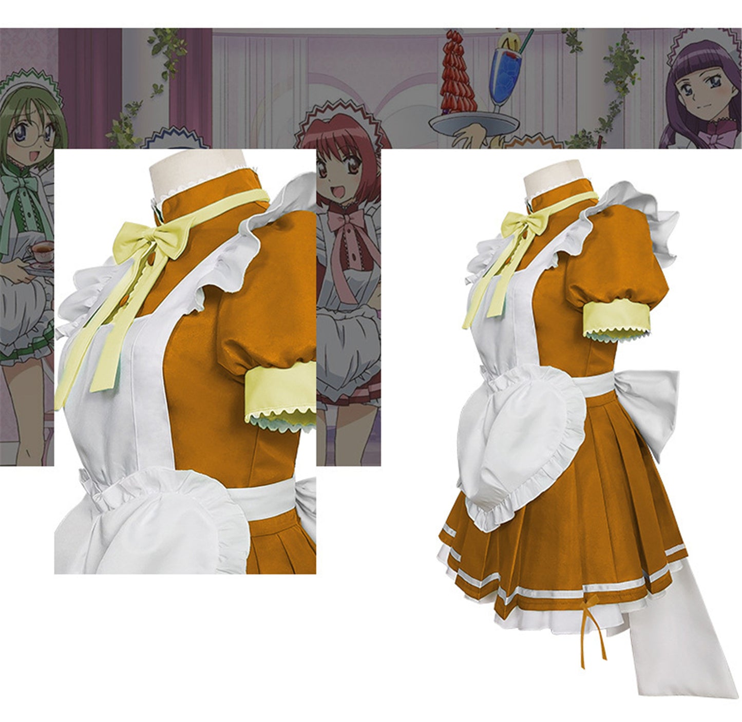 Monenjoy アニメ 東京ミュウミュウ にゅ～ 桃宮 いちご 藍沢 みんと 碧川 れたす 黄 歩鈴 ミュウプリン 藤原 ざくろ カフェ服　コスプレ　メイド服　可愛い　ハロウィン - Monenjoy
