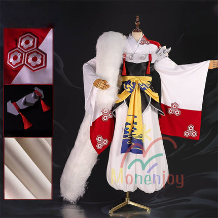 Monenjoy　犬夜叉　殺生丸　コスプレ衣装　せっしょうまる　衣装　刺繍柄家紋　大妖怪　いぬやしゃ　コスチューム　文化祭　毛皮の肩掛け