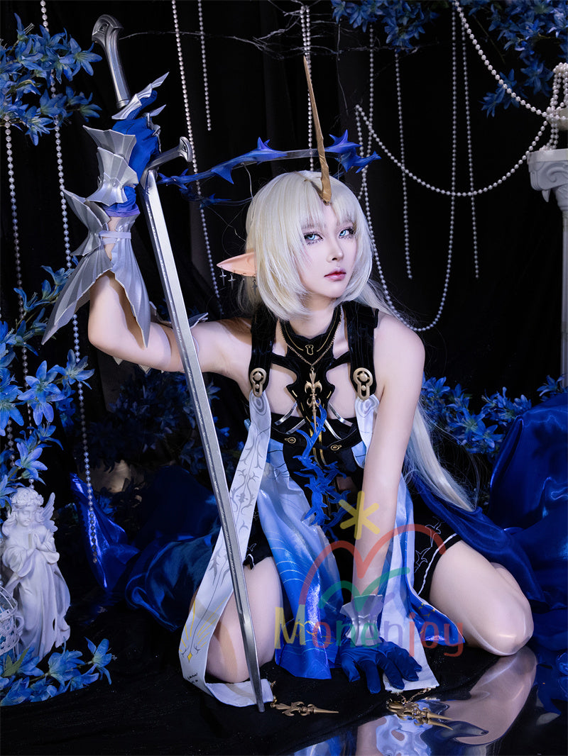 Monenjoy 鳴潮 カルテジアコスプレ衣装　 フルールドリス 礼服　放浪騎士　豪華コス衣装　エルフ耳+黒キャミ+スパッツ付属 スカート色完全再現 プレミアム版