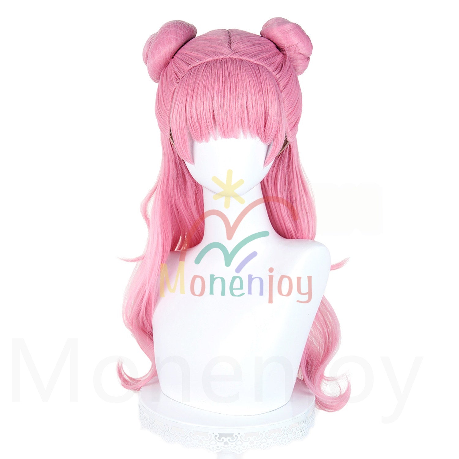 Monenjoy　正反対な君と僕 鈴木 みゆ ウィッグ　長64cm　ダブルお団子ヘア　カツラ　ピンク色　耐熱ウィッグ MONENJOY