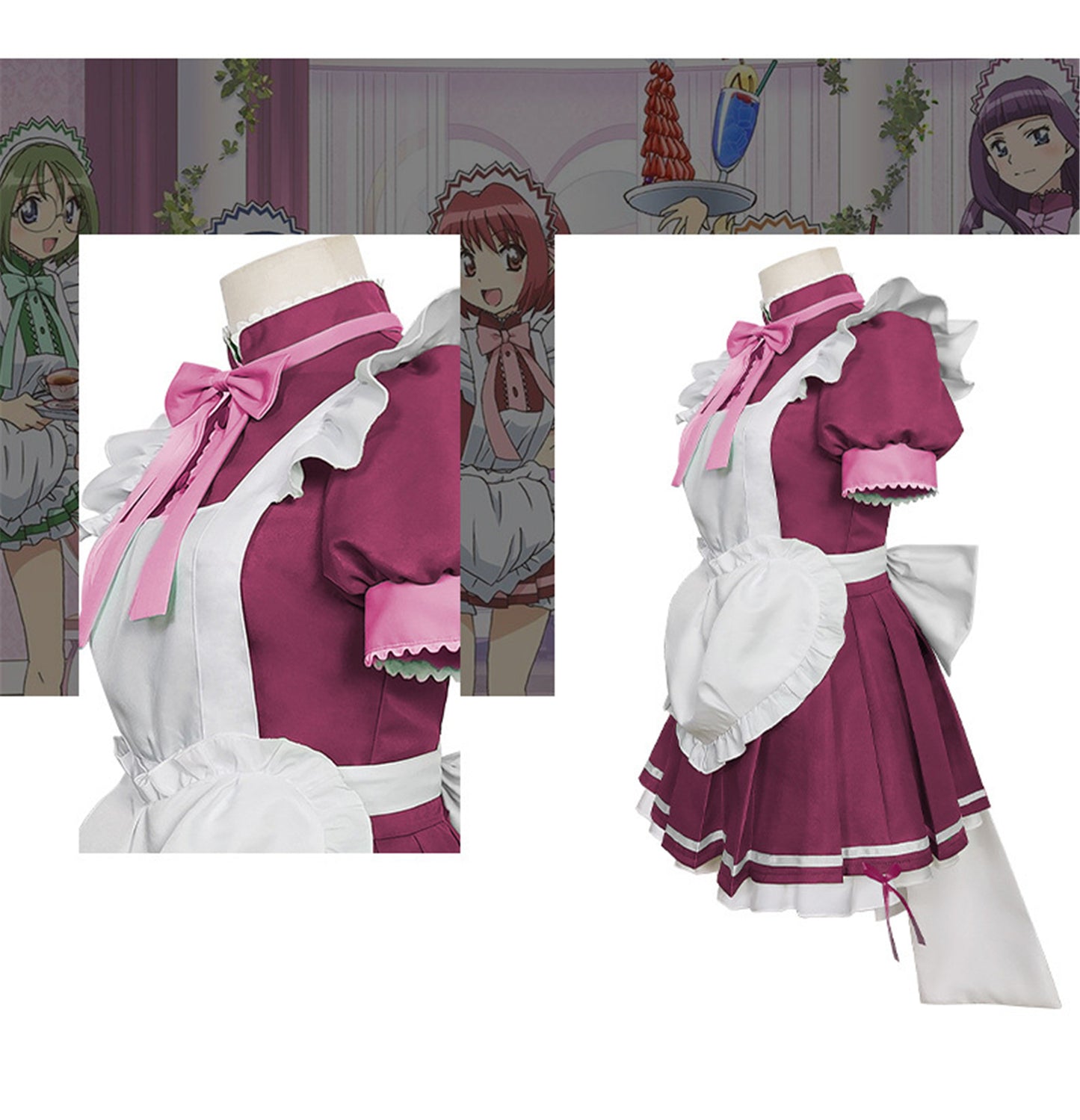 Monenjoy アニメ 東京ミュウミュウ にゅ～ 桃宮 いちご 藍沢 みんと 碧川 れたす 黄 歩鈴 ミュウプリン 藤原 ざくろ カフェ服　コスプレ　メイド服　可愛い　ハロウィン - Monenjoy