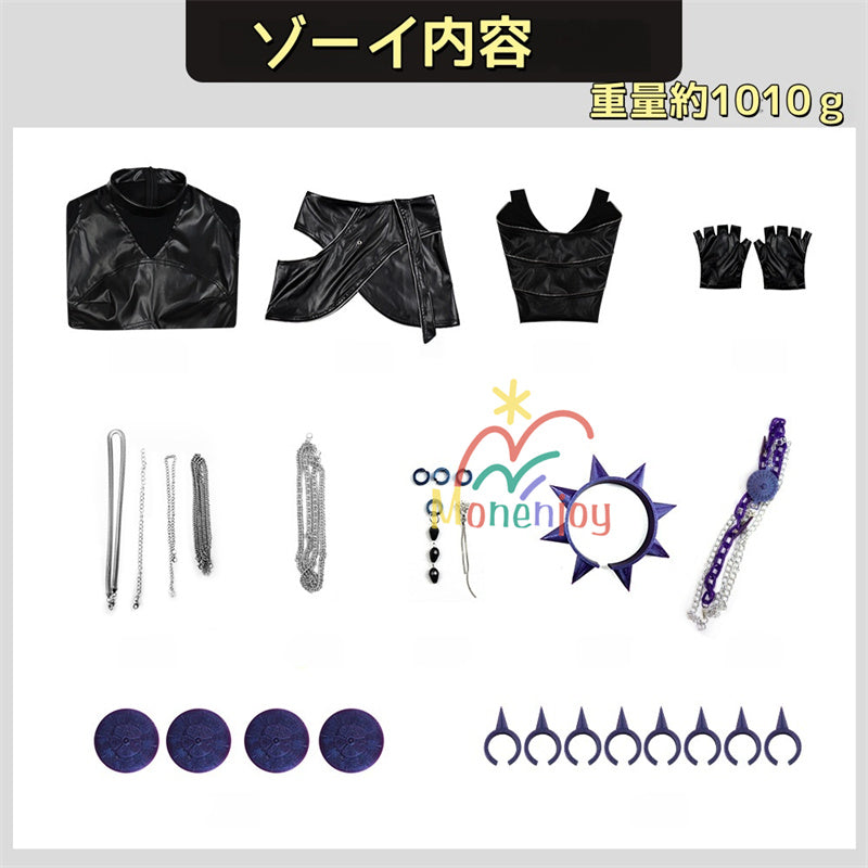Monenjoy　KPOPガールズ! デーモン・ハンターズ 　ゾーイ　コスプレ衣装　Zoey　コスモスーツ　ルミ 黒色　人工革　戦闘服　 KPop Demon Hunters　 3d樹脂製パーツ　バトルスーツ　GS1962