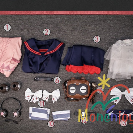 Monenjoy Zenless Zone Zero Ukinami Yuzuha Cosplay Costume Kaidanya Sailor Uniform with Bag + Hair Accessory Set Ukinami Yuzuha Mini Skirt Tanuki Tail Kamachi Added Event Toy Tanuki Plush Toy Can Be Added Separately