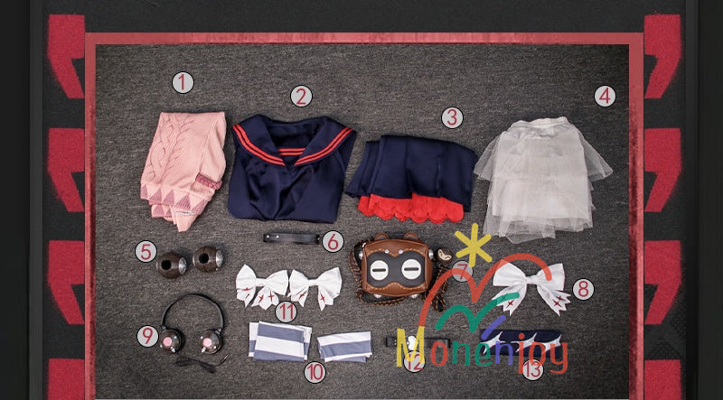 Monenjoy Zenless Zone Zero Ukinami Yuzuha ชุดคอสเพลย์ ชุดกะลาสี Kaidanya พร้อมกระเป๋าและเครื่องประดับผม กระโปรงสั้น หาง Tanuki และชุด Kamachi (อุปกรณ์เสริม) สำหรับกิจกรรมและของเล่น มีตุ๊กตา Tanuki (อุปกรณ์เสริม) จำหน่าย