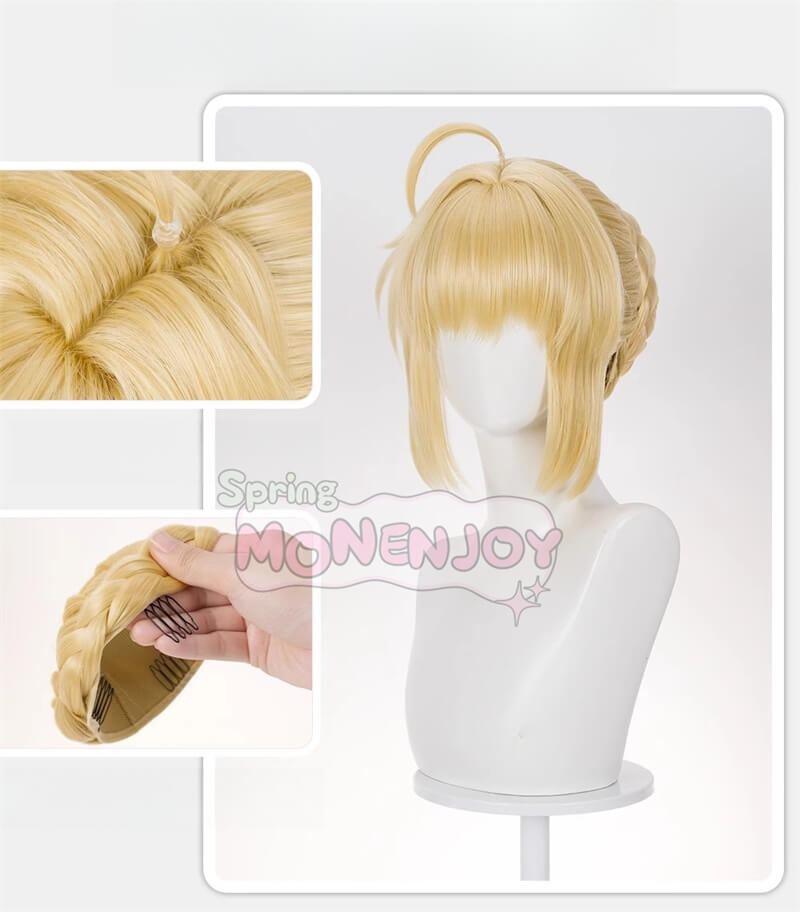 Monenjoy　崩壊スターレイル　スタレ Fateコラボ　fate セイバー　　ウィッグ　カツラ　黄色　コスプレ道具　スタレ Fateコラボ - Monenjoy
