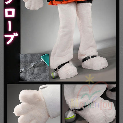 Monenjoy  ゼンゼロ ザオ コスプレ衣装　照　フワワワ　ケモナー衣装　Furry　テイル　モコモコ　ファーリー ウィッグ＋爪＋グローブ＋武器追加可能