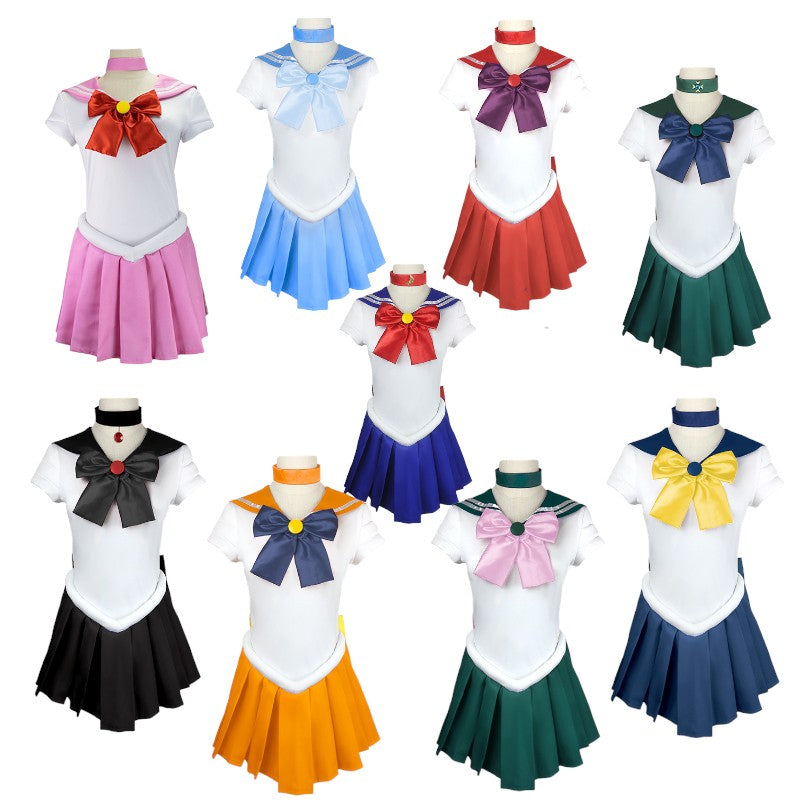 Monenjoy 美少女戦士セーラームーン 月野うさぎ　水野亜美　セーラー戦士 美少女　冥王せつな　ワンピース　スカート　豪華7点セット　子供　大人　キッズ　ハロウィン　 - Monenjoy