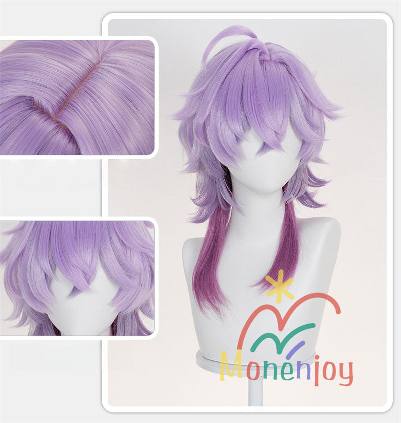 Monenjoy　原神 ドゥリン ウィッグ　長50cm　コスプレ道具　カツラ　鬘　アクセサリー　バイオレット×ルビーレッド グラデーションウィッグ　