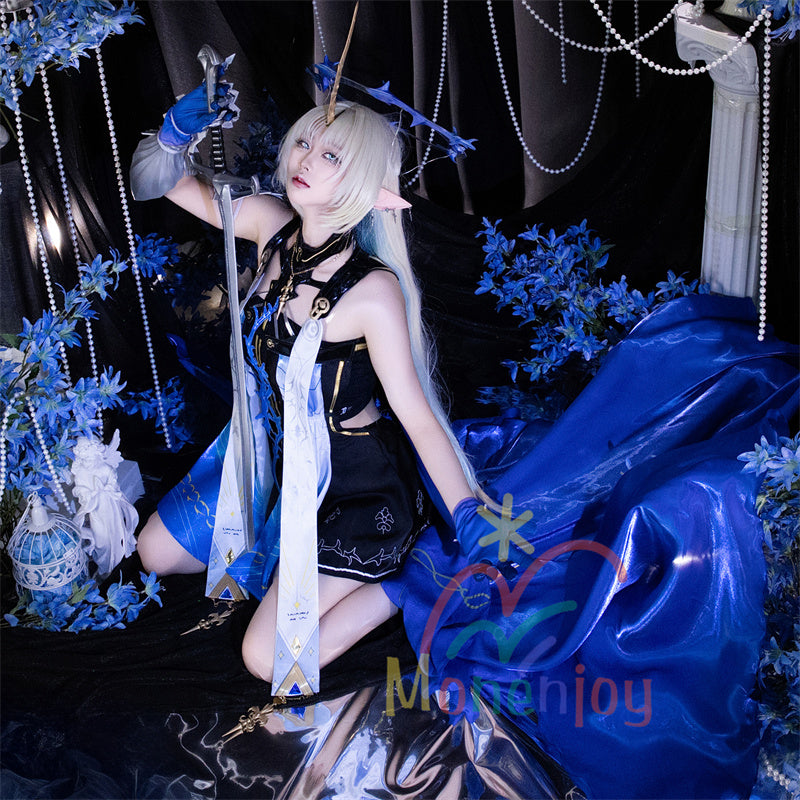 Monenjoy 鳴潮 カルテジアコスプレ衣装　 フルールドリス 礼服　放浪騎士　豪華コス衣装　エルフ耳+黒キャミ+スパッツ付属 スカート色完全再現 プレミアム版