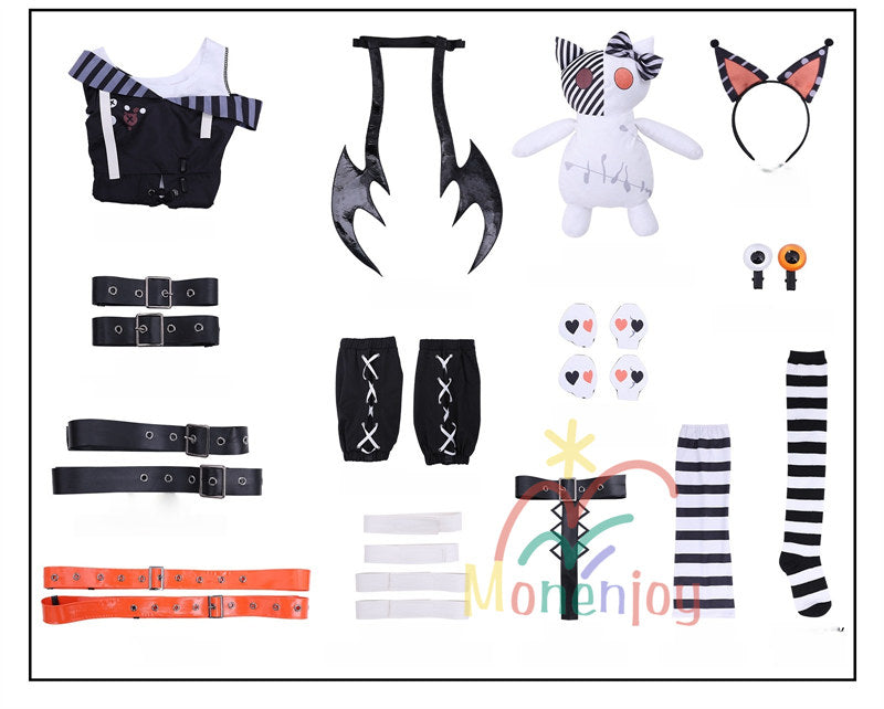 Monenjoy　魔法少女ノ魔女裁判　沢渡ココ　コスプレ衣装　髪飾付　実況者 猫耳のヘッドフォン　孤独な配信者　翼＋ぬいぐるみ付　ワンピース　仮装　イベント　