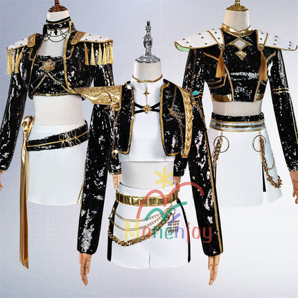 Monenjoy KPOP Girls! Demon Hunters Rumi Mila Zoe Cosplay Costume Stage Clothes Black Sparkly Live Clothes KPop Demon Hunters