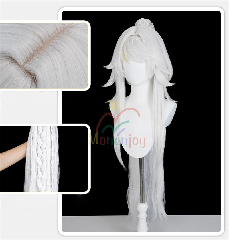 Monenjoy　原神　兹白　コスプレ ウィッグ　100cm　白色　鬘　しはく　　璃月　白馬の仙人　カツラ　Genshin　