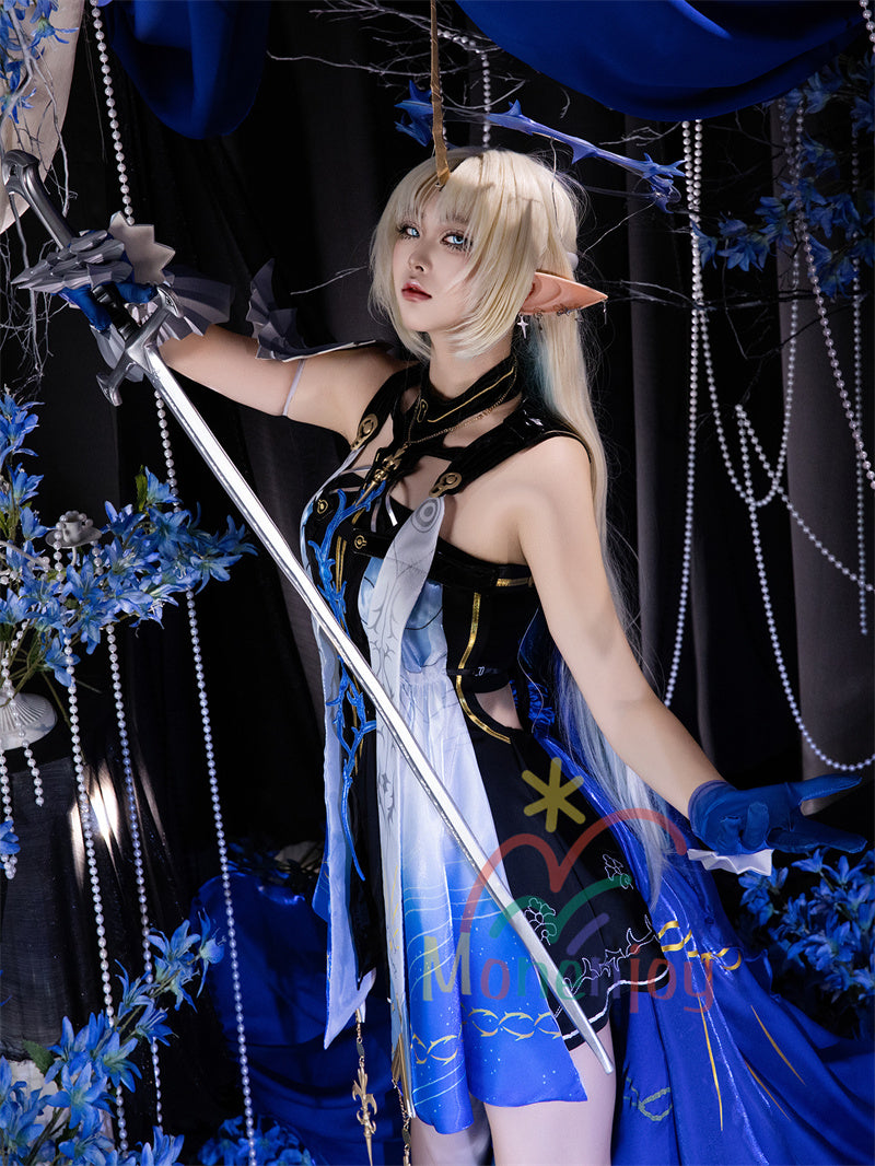 Monenjoy 鳴潮 カルテジアコスプレ衣装　 フルールドリス 礼服　放浪騎士　豪華コス衣装　エルフ耳+黒キャミ+スパッツ付属 スカート色完全再現 プレミアム版