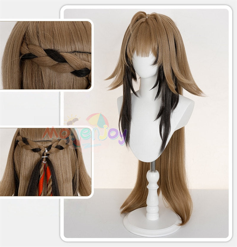 Monenjoy ゼンゼロ 葉瞬光 ＆葉釈淵 ウィッグ かつら　雲嶽山　イェー・シュンガン　コスプレ　鬘｜もみあげ50cm・追加毛束80cm｜全長70cm（グレイッシュブラウン）・特注ダークブラウンハイライト
