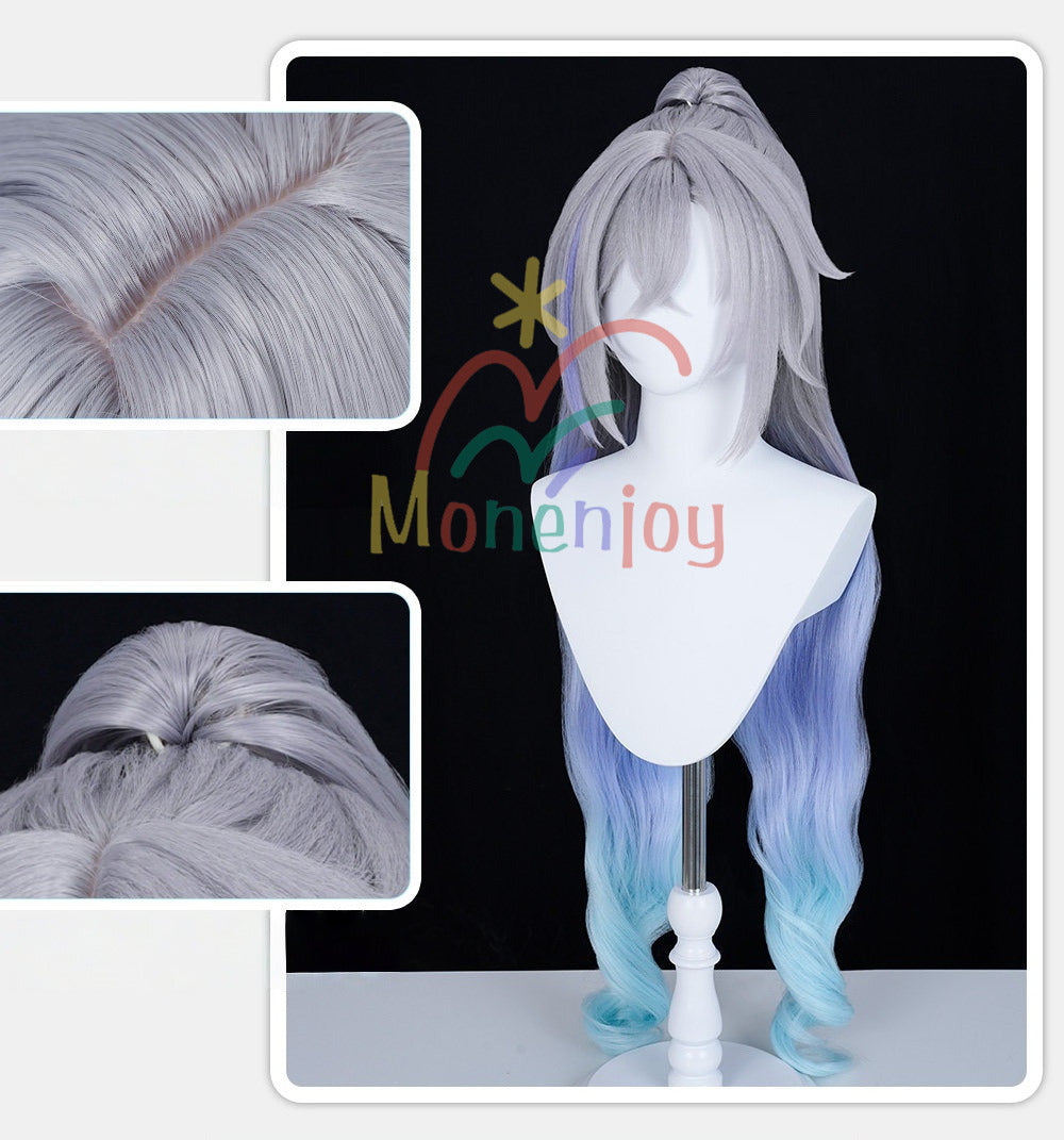 Monenjoy　崩壊スターレイル　銀狼　ウィッグ　カツラ ぎんろう　鬘　自然感　 ポニーテール65cm 二相楽園 耐熱ウィッグ　 MONENJOY