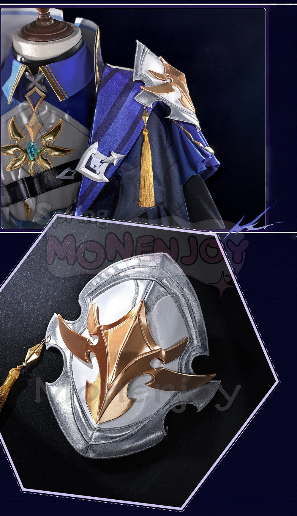 Monenjoy　原神 ローエン コスプレ 衣装  3Dプリント樹脂パーツ 氷元素 騎士団副隊長 イベント向け高品質 Monenjoy