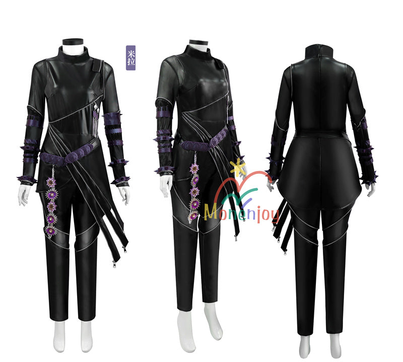 Monenjoy　KPOPガールズ! デーモン・ハンターズ 　ゾーイ　コスプレ衣装　Zoey　コスモスーツ　ルミ 黒色　人工革　戦闘服　 KPop Demon Hunters　 3d樹脂製パーツ　バトルスーツ　GS1962