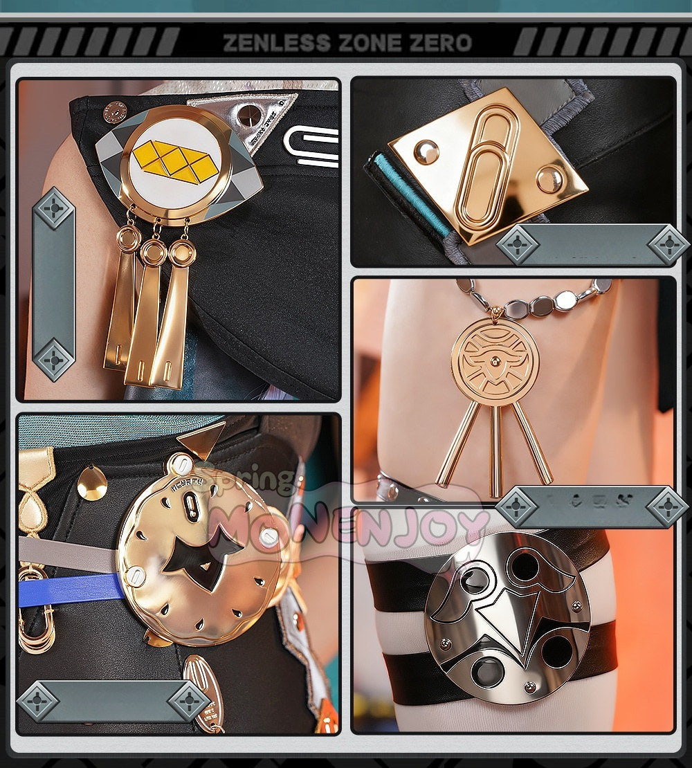 Monenjoy ゼンゼロ リュシア・エロウェン コスプレ衣装 金属パーツ 発光ギミック 鈴付き コスチューム