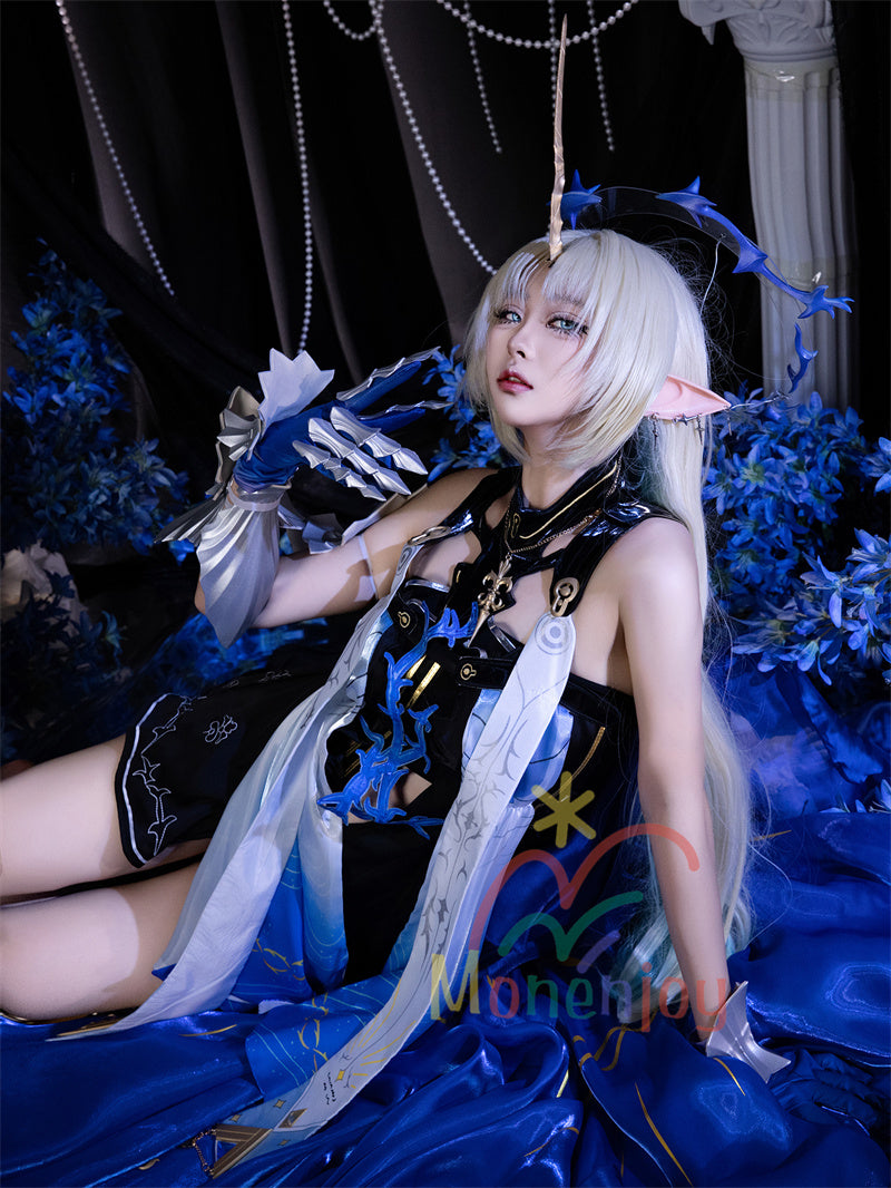 Monenjoy 鳴潮 カルテジアコスプレ衣装　 フルールドリス 礼服　放浪騎士　豪華コス衣装　エルフ耳+黒キャミ+スパッツ付属 スカート色完全再現 プレミアム版