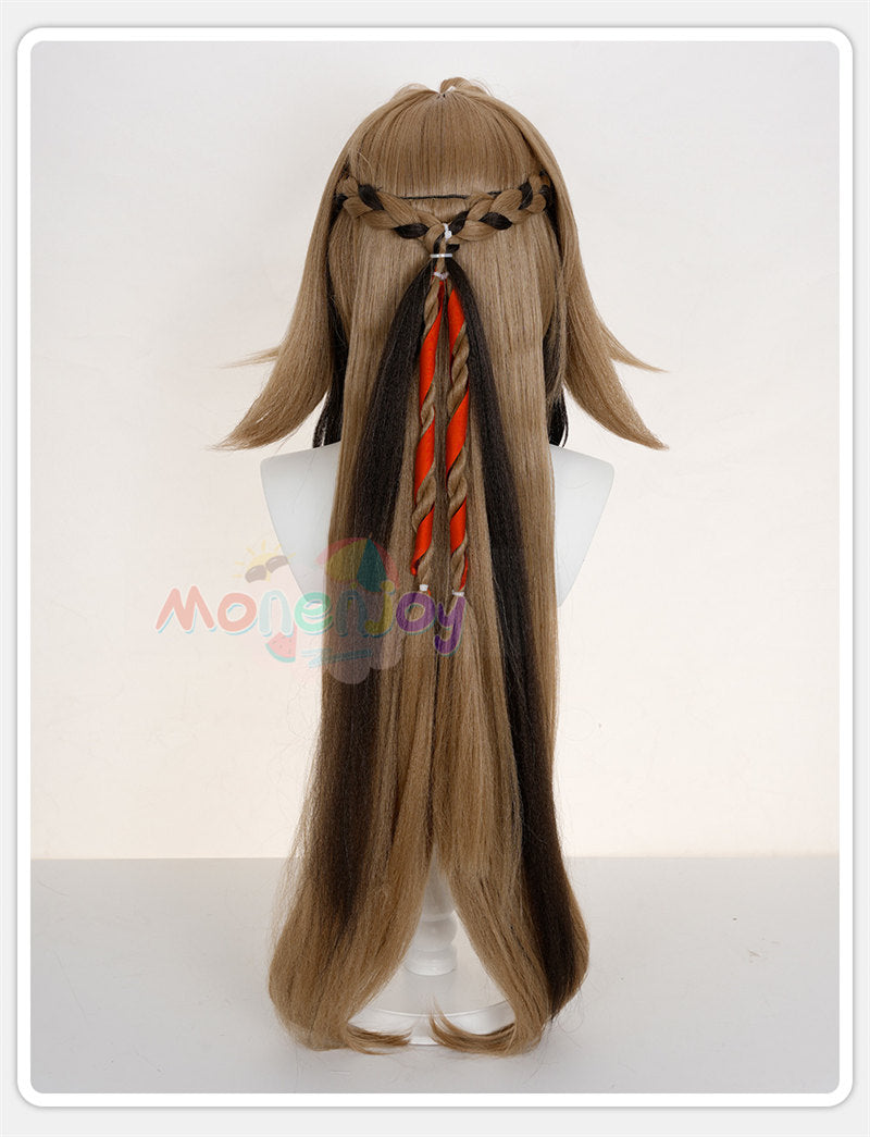 Monenjoy ゼンゼロ 葉瞬光 ＆葉釈淵 ウィッグ かつら　雲嶽山　イェー・シュンガン　コスプレ　鬘｜もみあげ50cm・追加毛束80cm｜全長70cm（グレイッシュブラウン）・特注ダークブラウンハイライト