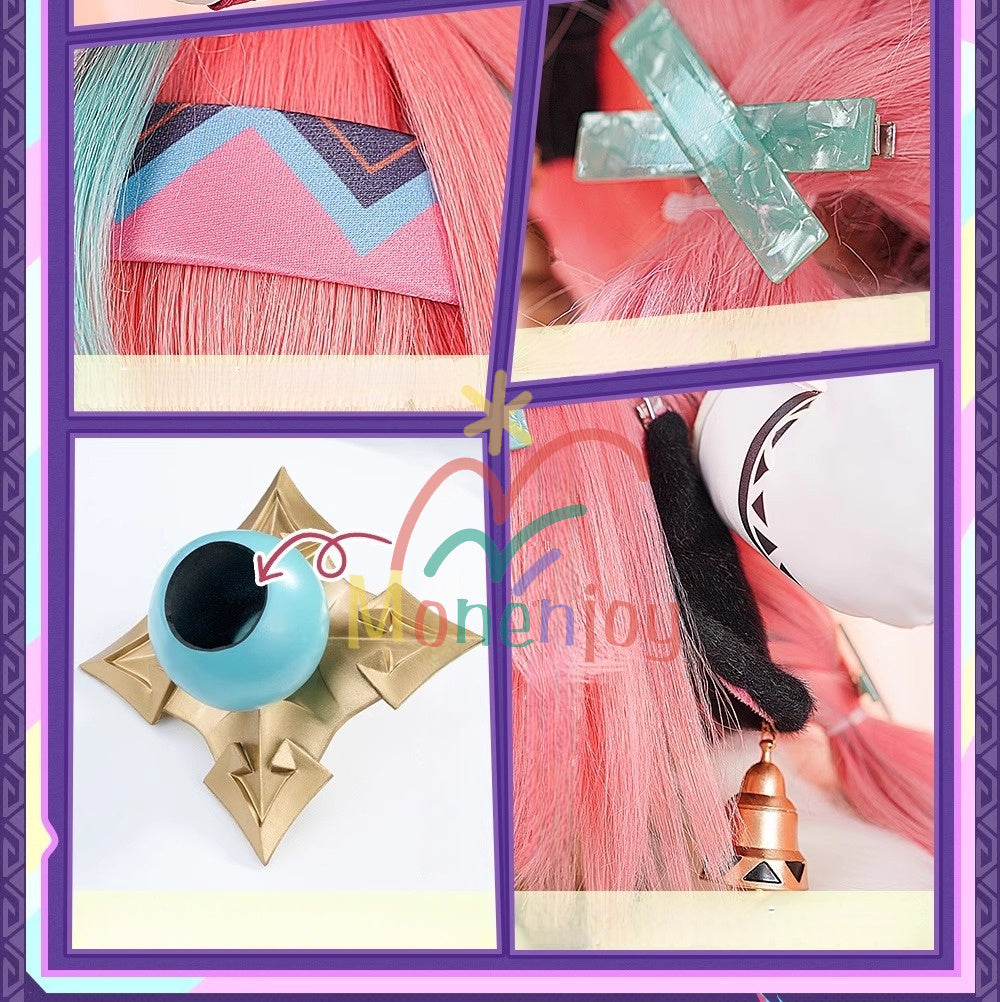 Monenjoy 原神 ヴァレサ　コスプレ衣装　髪飾り＋耳飾り付き　コスチューム　ニットアームガード　マスク＋角＋尻尾付　腿カバー付　アクセサリー　豪華衣装　イベント　仮装 - Monenjoy