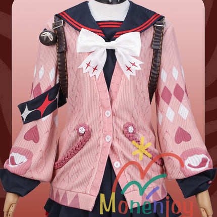 Monenjoy Zenless Zone Zero Ukinami Yuzuha Cosplay Costume Kaidanya Sailor Uniform with Bag + Hair Accessory Set Ukinami Yuzuha Mini Skirt Tanuki Tail Kamachi Added Event Toy Tanuki Plush Toy Can Be Added Separately