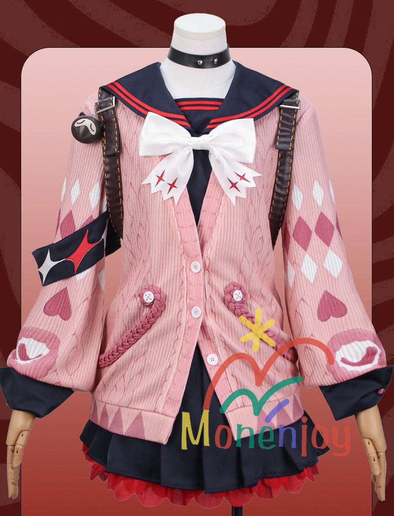 Monenjoy Zenless Zone Zero Ukinami Yuzuha ชุดคอสเพลย์ ชุดกะลาสี Kaidanya พร้อมกระเป๋าและเครื่องประดับผม กระโปรงสั้น หาง Tanuki และชุด Kamachi (อุปกรณ์เสริม) สำหรับกิจกรรมและของเล่น มีตุ๊กตา Tanuki (อุปกรณ์เสริม) จำหน่าย