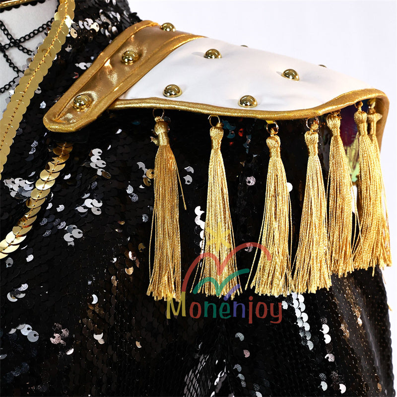 Monenjoy KPOP Girls! Demon Hunters Rumi Mila Zoe Cosplay Costume Stage Clothes Black Sparkly Live Clothes KPop Demon Hunters