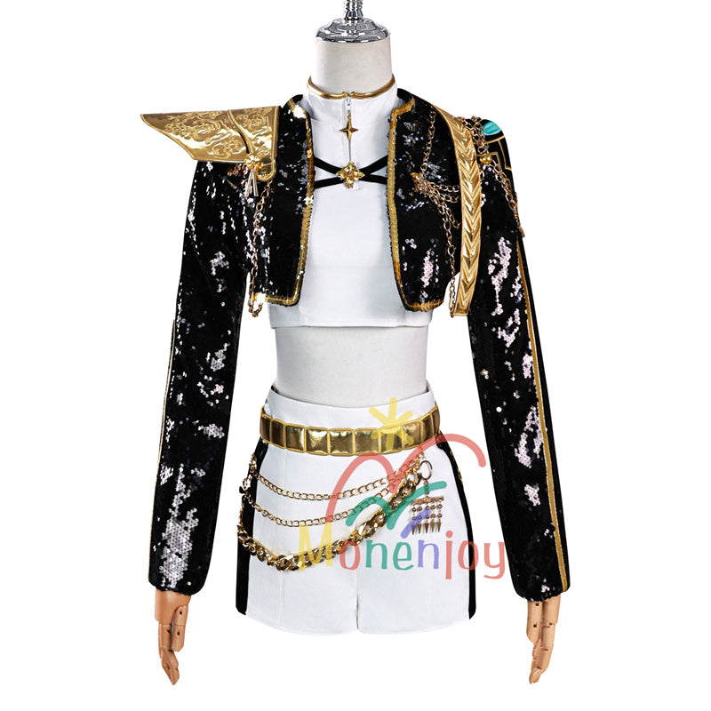 Monenjoy KPOP Girls! Demon Hunters Rumi Mila Zoe Cosplay Costume Stage Clothes Black Sparkly Live Clothes KPop Demon Hunters