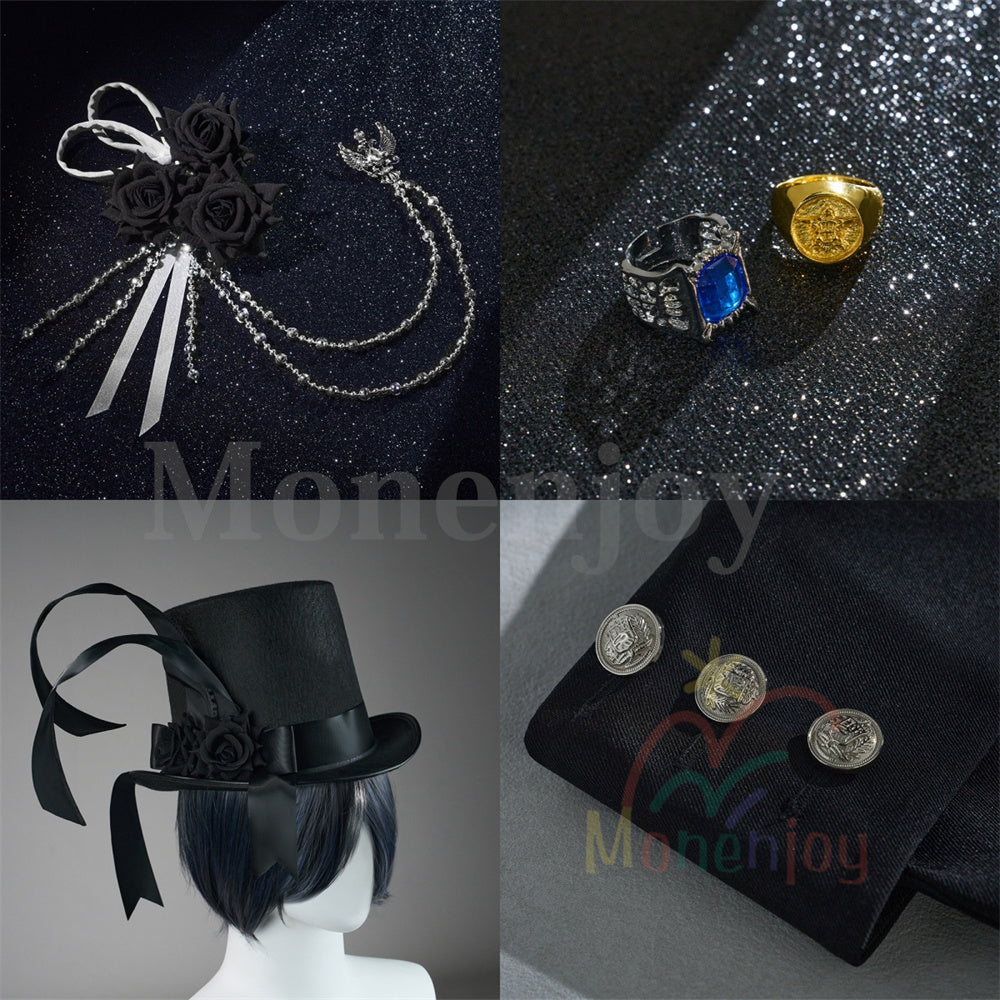 Monenjoy　黒執事 シエル・ファントムハイヴ　コスプレ衣装　Black Butler　制服　ユニフォーム　帽子付　礼服　イベント MONENJOY