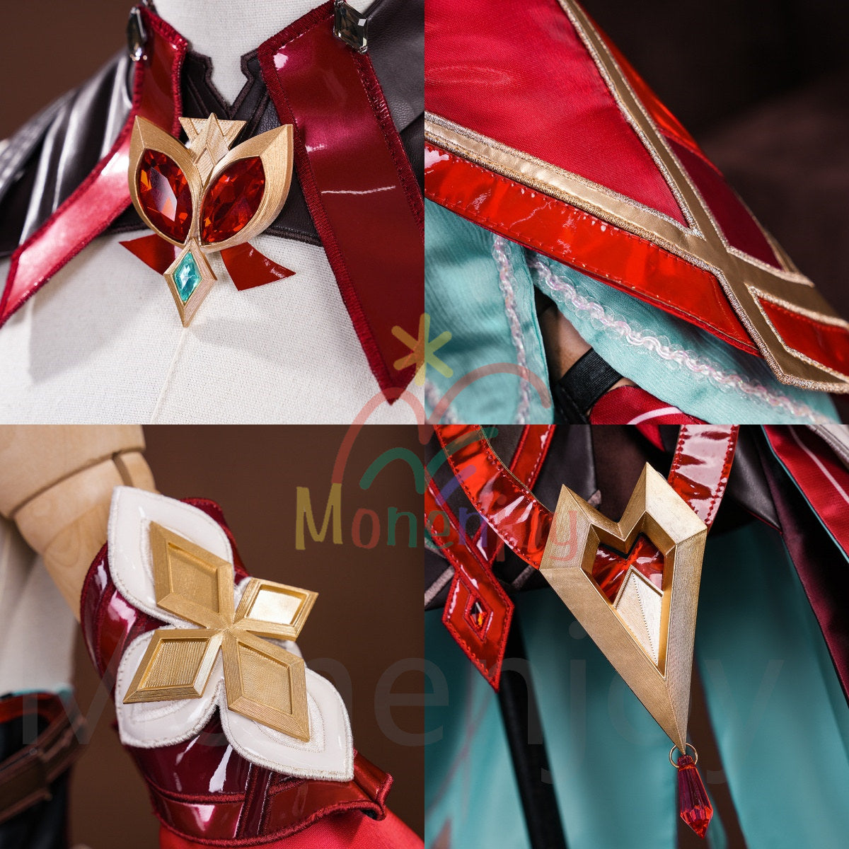 Monenjoy　原神 アリス コスプレ衣装　コスチューム　帽子付　3d樹脂製パーツ　炎元素の神の目付　ナド・クライ編　魔術師　魔女　仮装　モンド / 魔女会 MONENJOY
