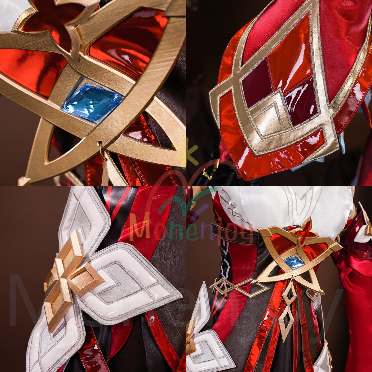 Monenjoy　原神 アリス コスプレ衣装　コスチューム　帽子付　3d樹脂製パーツ　炎元素の神の目付　ナド・クライ編　魔術師　魔女　仮装　モンド / 魔女会 MONENJOY